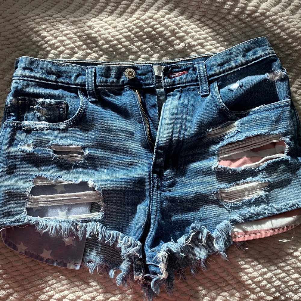 Hollister American flag jean shorts hi-rise waist